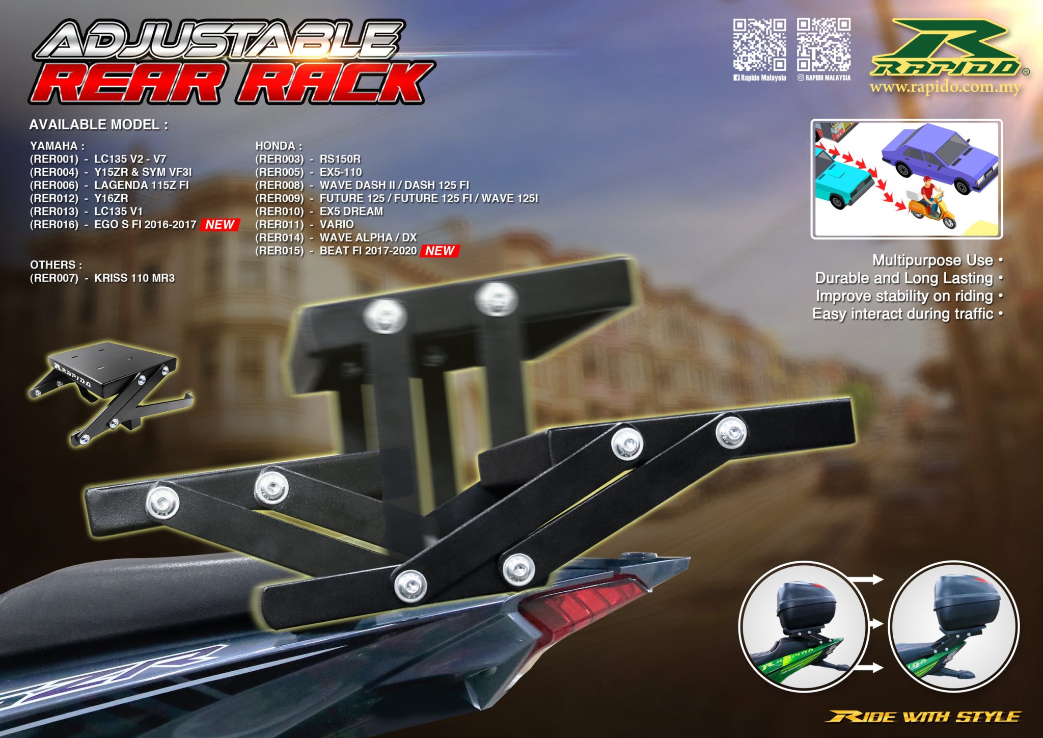 Rear Rack System Adjustable Rear Rack - Rapido