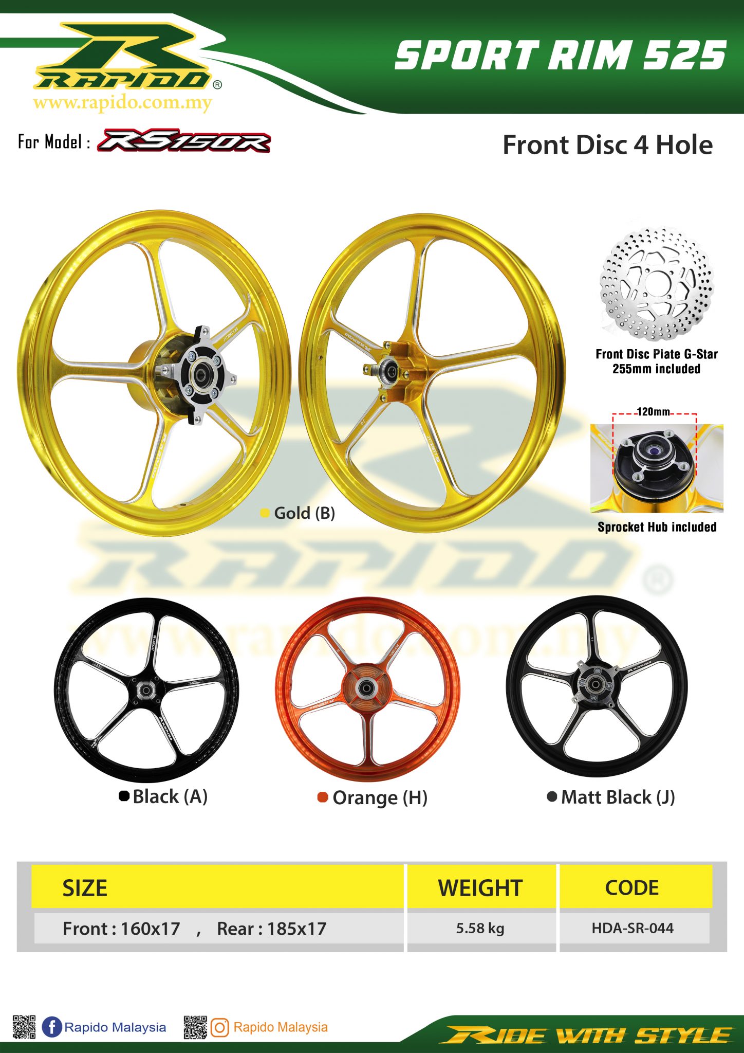 Rs 150 Rim Gold Model 525 - Honda RS150R (Sport Rim) - Rapido